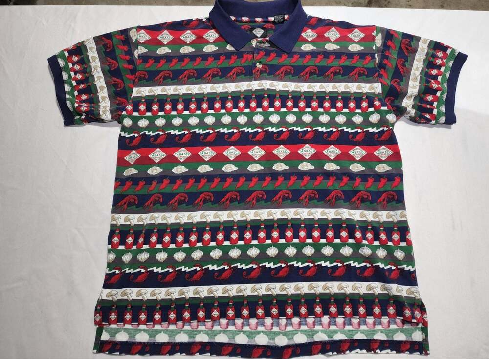 Vintage 90s Tabasco Brand All Over Print Polo Shirt